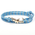 Blue braided rope bracelet with golden shark-shaped metal clasp in animal style - GSY-07 Solid Blue Rope + Gold Shark Hook