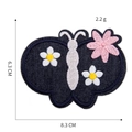 Dettaglio toppa ricamata a farfalla in denim con dimensioni 8.3cm x 6.3cm e cuciture rifinite - Farfalla - Nero