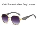 Gafas de sol poligonales de metal dorado con lentes degradadas en gris y lila - Montura Dorada Patillas Grises Lentes Gris Degradado
