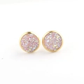 10mm gold plated stainless steel stud earrings with pink druzy sparkling stones - Pink Purple Iridescent (24)