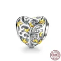 S925 sterling silver tree of life heart charm with gold enamel flowers for bracelets - SCC1249 Heart Tree of Life