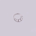 Silver micro-paved septum ring with five clear round zircons for body piercing - Crescent 5-Stone Style / Silver 4#
