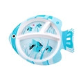 Blue fish-shaped bamboo fiber divided plate for kids with cute cartoon sea patterns - 028 Fish Plate Blue