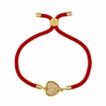 Pulsera de corazón de cuerda trenzada roja ajustable con acabado dorado y centro de cristal - Cuerda Roja Oro