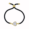 Pulsera ajustable de cordón negro con colgante de corazón dorado y purpurina plateada - Cordón Negro Plateado