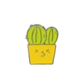 Close-up of a cartoon cactus enamel pin with yellow pot and cute facial expression - Yellow Smile Cactus Potted (C1553-2)