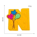Close-up of letter N embroidery patch with balloons and size markings 3.9x4.0cm - Letter N