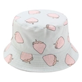 Chapeau bob réversible bleu clair à motifs fraises en toile pour protection solaire et loisirs - Taille unique / Bleu clair