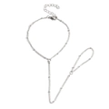 Silver bead chain finger link bracelet with adjustable lobster clasp on white background - Silver