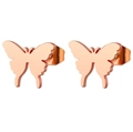 Minimalist rose gold butterfly stud earrings with a polished finish on white background - Rose Gold