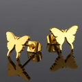 Minimalist golden butterfly stud earrings in polished stainless steel for women - Gold