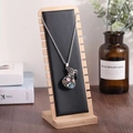 Bamboo and black leather necklace display stand with colorful gem money bag pendant - Black Leather / Small Detachable / Black