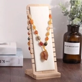 Bamboo necklace display stand with colorful irregular stone pendant and woven cord - White Leather / Small Detachable / White