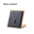 Bamboo necklace display stand featuring a glass heart pendant on a black leather pad - Black Leather / Small Non-detachable / Black