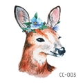 Watercolour style temporary tattoo featuring a brown deer with blue floral wreath CC-003 - Brown And White Deer With Wreath (CC-003)