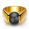 Retro 18K gold-plated 10mm stainless steel ring featuring a large black cat eye stone - US 6 / Black