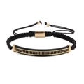 Men's adjustable black woven bracelet with micro-paved gold bar and zircon beads - Gold Bar