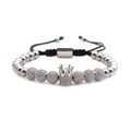 Braided crown bracelet with micro-pave zircon disco balls and adjustable nylon cord - Platinum Crown
