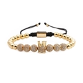 Gold crown bracelet with micro-paved zircon balls and black nylon woven cord - Gold Crown
