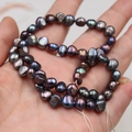 Deep purple baroque freshwater pearls with peacock luster for DIY jewelry making - 3-4mm Two-sided Light Horizontal Hole High Luster / Black (Dyed)