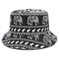 Double-sided bucket hat featuring ethnic elephant print in black and white canvas - M (56-58cm) / Elephant Print