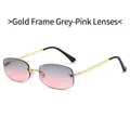 Y2K rimless sunglasses featuring a gold metal frame and grey-pink gradient lenses - Gold Frame Gray Pink Lens