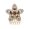 Vintage floral hair comb with amber and white crystals on antique gold finish - Five-petal Flower