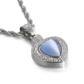 Pendentif cœur en acier inoxydable argenté avec opale bleue et chaîne torsadée - Style Gemme Bleue Argentée (KP80882-Z) / Pendentif Uniquement (Sans Chaîne)