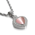 Collier cœur en acier argenté avec pierre œil-de-chat rose et bords ciselés - Style Gemme Rose Argentée (KP80885-Z) / Pendentif Uniquement (Sans Chaîne)