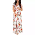 Bloemen zwangerschaps maxi-jurk met V-hals en hoge taille in kleurrijke print uitvoering - S / Wit