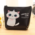 Cute black cat print PU leather coin purse with zipper closure and party hat design - Black Cat