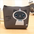 Petit porte-monnaie gris en cuir PU avec chat de dessin animé et fermeture éclair - Chat gris foncé