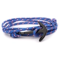 Navy anchor braided bracelet in blue cord with red accents and black metal clasp - BB08 Blue Red White Patchwork