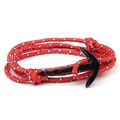 Red white blue braided rope bracelet with a glossy black anchor hook fastener - BB06 Red White Blue Patchwork