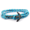 Blue woven cord bracelet with orange accents and a black metal anchor clasp fastener - BB07 Blue Patchwork
