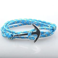 Bracelet ancre en paracorde tressée bleu, blanc et orange avec fermoir en métal argenté - Bleu à Pois Orange et Blanc