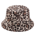 Women's trendy leopard print suede bucket hat with a wide brim for outdoor sun protection - M (56-58cm) / Black and White Leopard Print