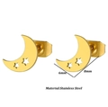 Polished gold stainless steel moon stud earrings with hollow star detail 6mm x 8mm - Hollow Star Moon / Gold