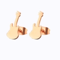 Detailed view of rose gold guitar shaped stud earrings with a polished metallic finish - Rose Gold