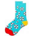 Detail of teal cotton mid-calf socks with lifebuoy patterns and colorful toe and heel - Size 38-45 / Swimming Ring