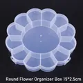 Clear 13-compartment flower storage box for earrings and beads measuring 15x2.5cm - Plum Flower Round Organizer Box