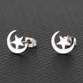 Elegant silver star and crescent moon stud earrings with a polished metallic finish - Silver
