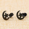 Matte black stainless steel moon and star stud earrings set for women and girls - Black