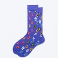 Detail von lila Crew-Socken aus Baumwolle mit bunten Jacquard-Bärenmustern und Rippbündchen - Größe 38-45 / Lila Jacquard Bär