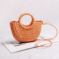 Mini orange straw crossbody bag with round handle and shoulder strap for beach holidays - Orange