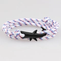 Braided rope shark bracelet in blue white and red with black shark metal clasp for men women - BSY-04 / White-Blue-Red Mixed Rope/Black Shark