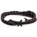 Edgy black braided cord shark hook bracelet with distinctive red and white accents - BSY-14 / Black-Red-White Dotted Rope/Black Shark