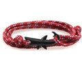 Detail of multi-layered red white blue woven rope bracelet with black shark hook clasp - Tricolor Blended Rope/Black Shark
