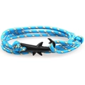Detail view of multi-strand braided rope bracelet with a black metal shark shaped clasp - BSY-07 / Blue-Orange Dotted Rope/Black Shark