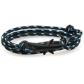 Wild shark animal charm bracelet featuring black woven rope with blue and white accents - Blue-White-Black Dotted Rope/Black Shark
